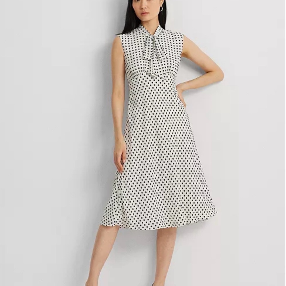 Ralph Lauren Black and White Polka Dot Midi Dress